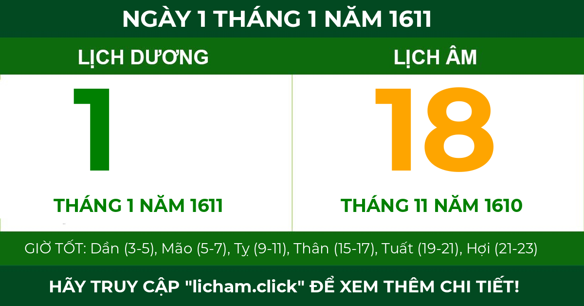 lịch âm ngày 1 tháng 1 năm 1611