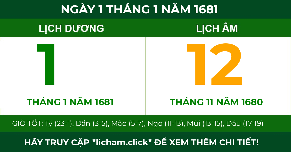 lịch âm ngày 1 tháng 1 năm 1681