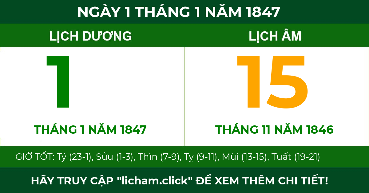 lịch âm ngày 1 tháng 1 năm 1847