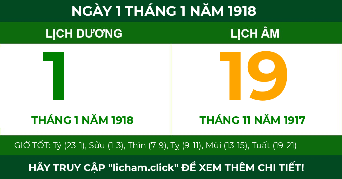 lịch âm ngày 1 tháng 1 năm 1918