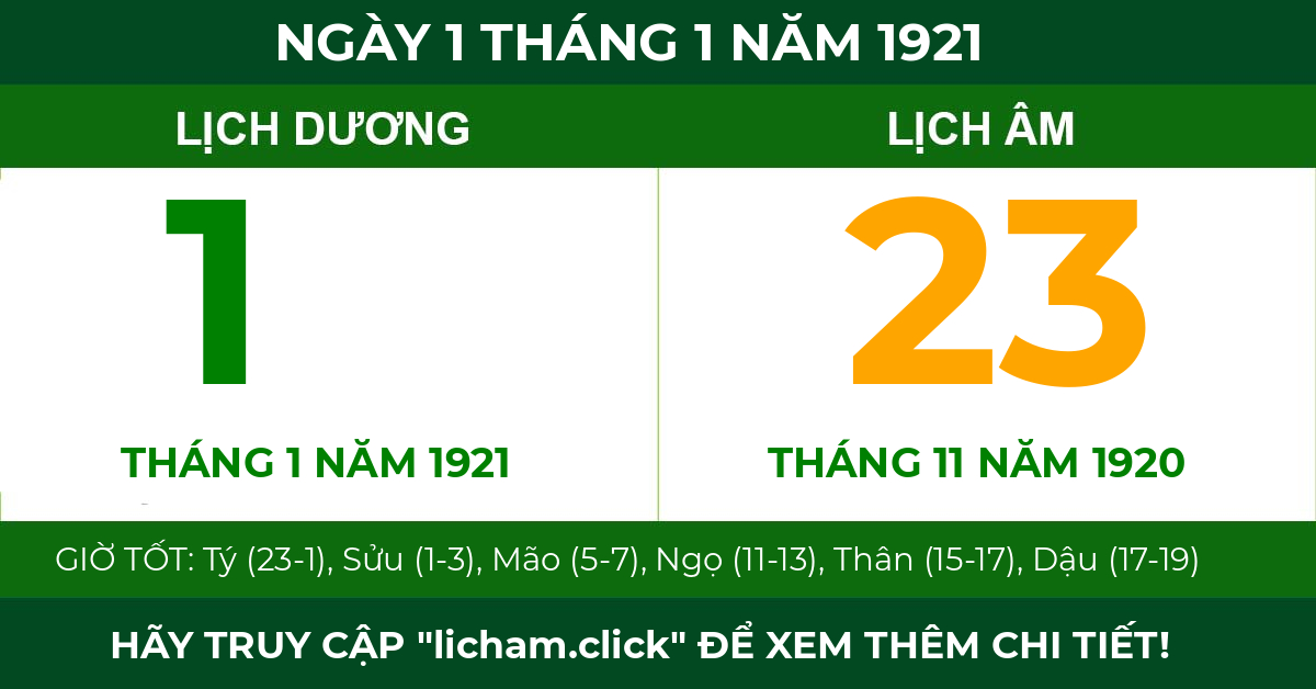 lịch âm ngày 1 tháng 1 năm 1921