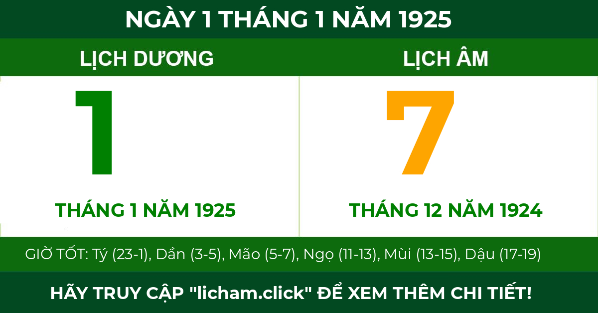 lịch âm ngày 1 tháng 1 năm 1925
