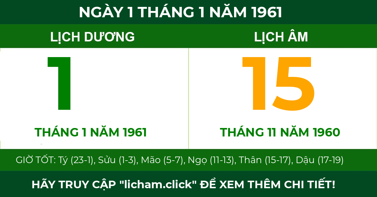 lịch âm ngày 1 tháng 1 năm 1961