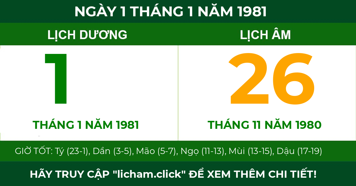 lịch âm ngày 1 tháng 1 năm 1981