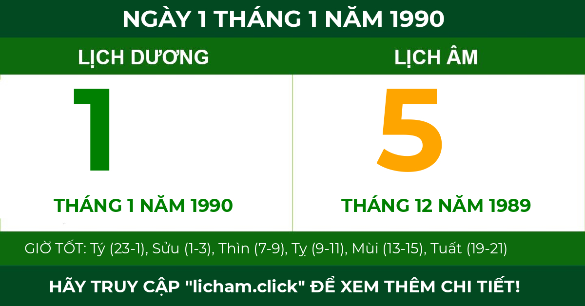 lịch âm ngày 1 tháng 1 năm 1990