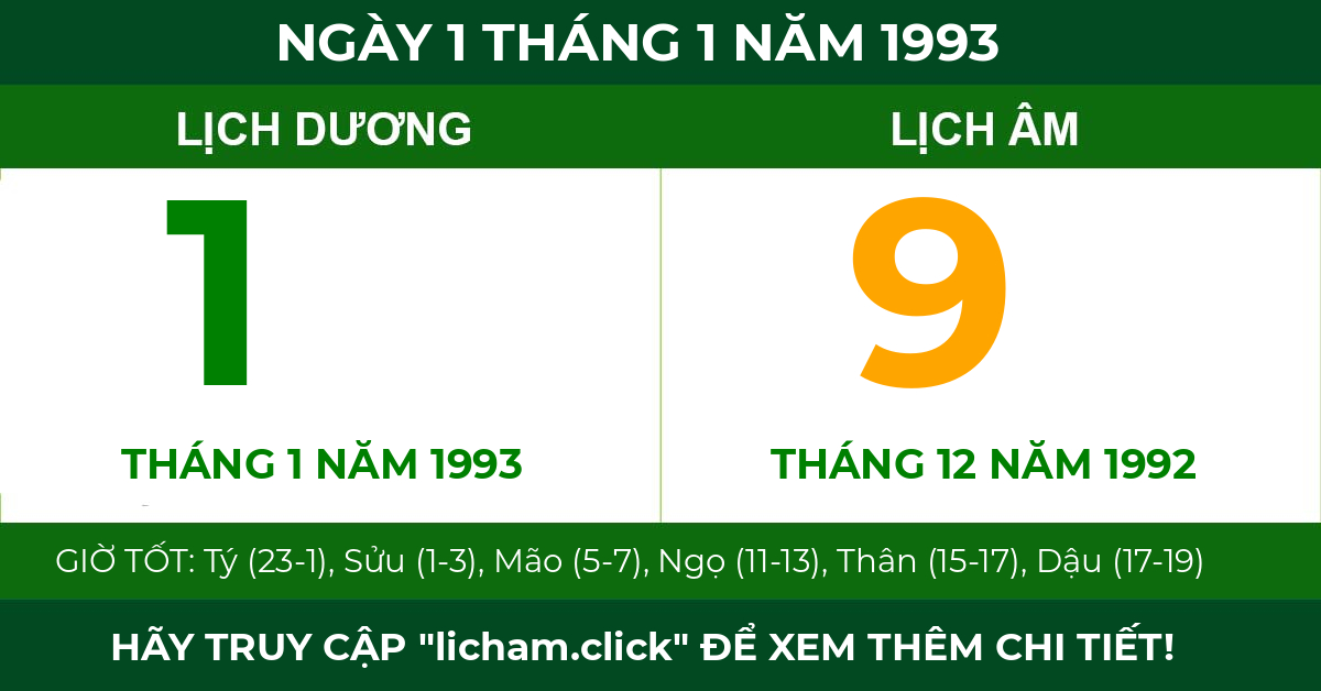 lịch âm ngày 1 tháng 1 năm 1993