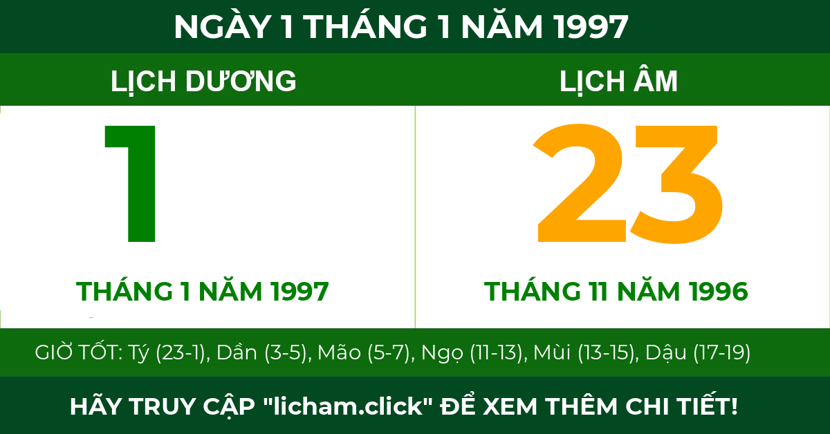 lịch âm ngày 1 tháng 1 năm 1997