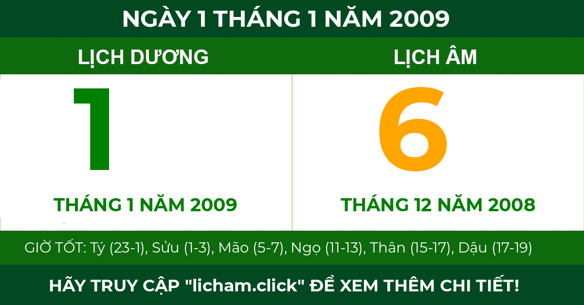 lịch âm ngày 1 tháng 1 năm 2009