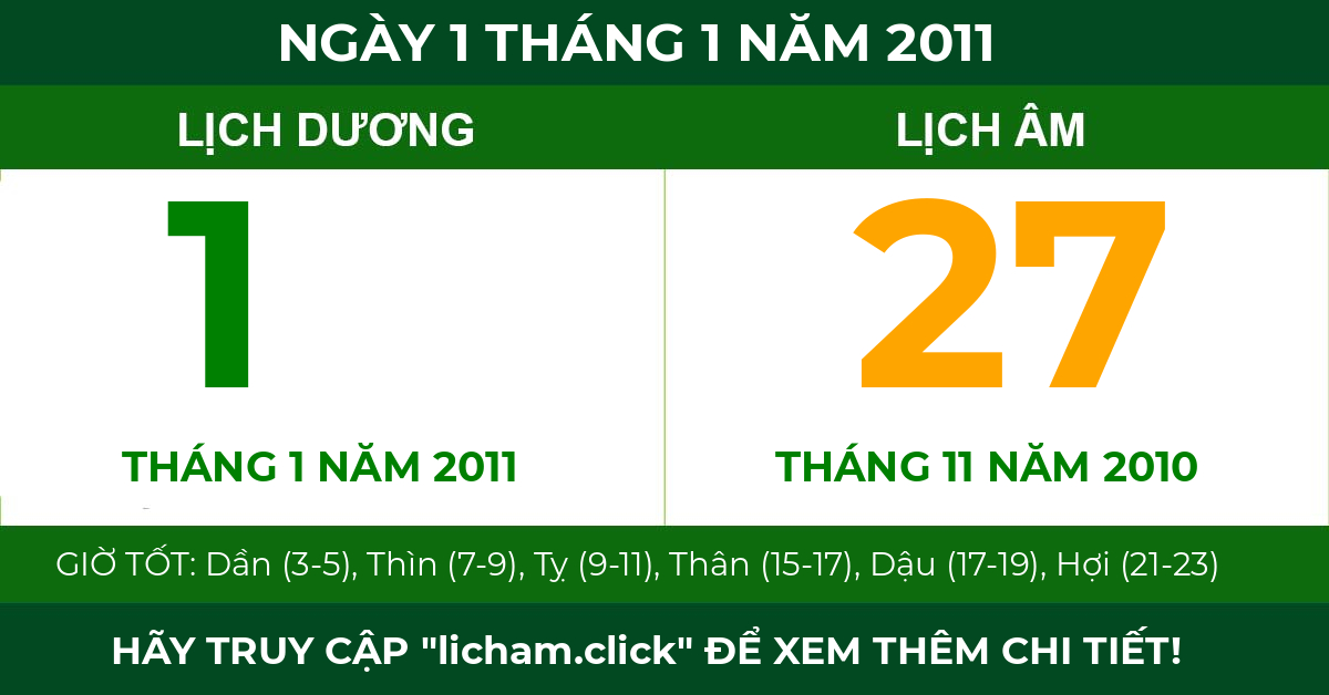 lịch âm ngày 1 tháng 1 năm 2011