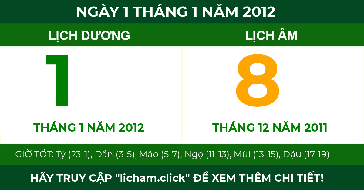 lịch âm ngày 1 tháng 1 năm 2012