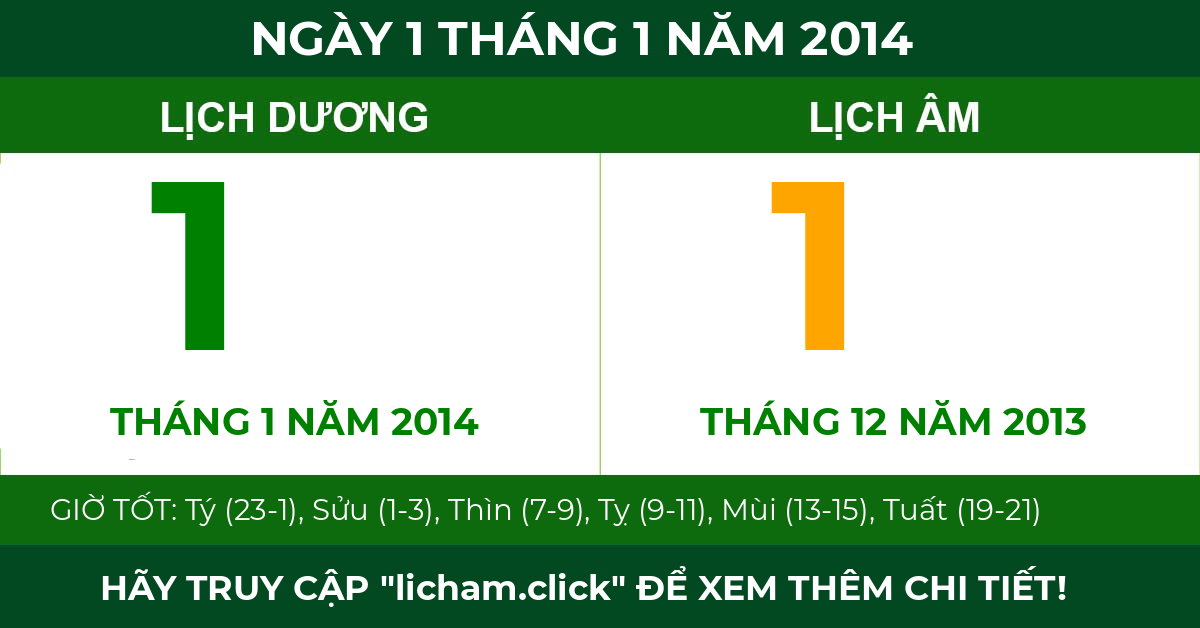 lịch âm ngày 1 tháng 1 năm 2014