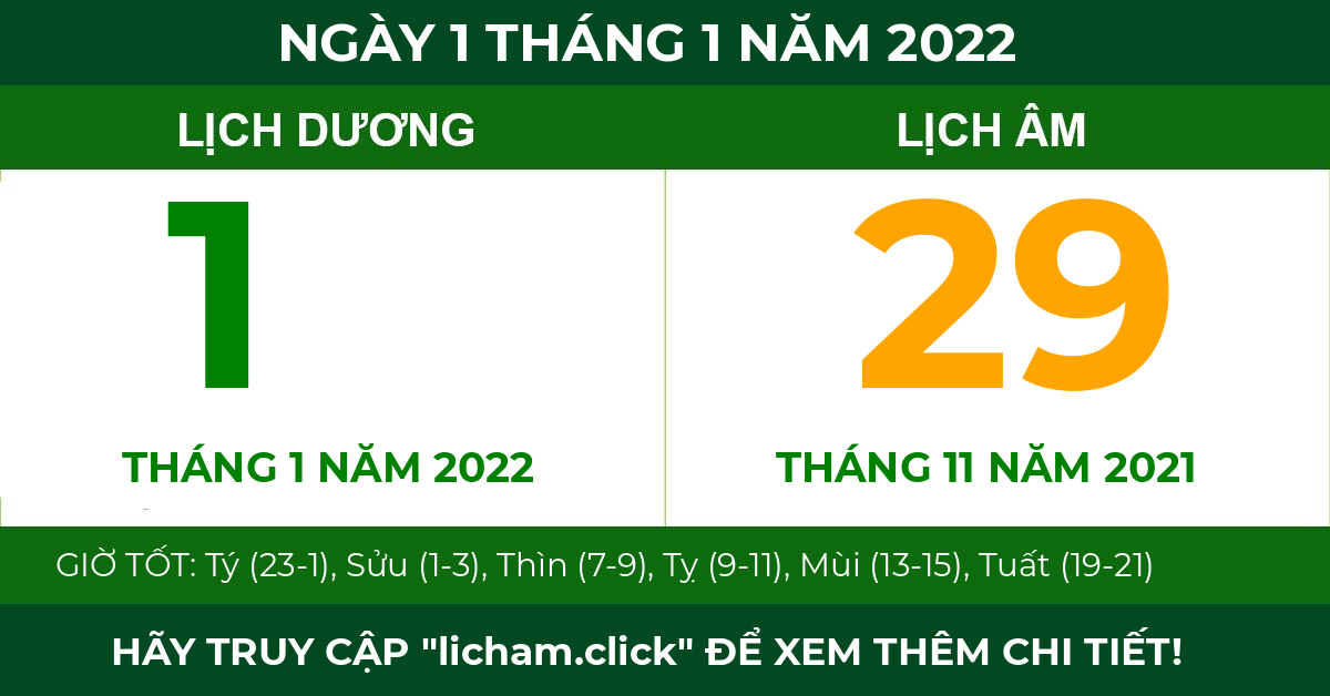 lịch âm ngày 1 tháng 1 năm 2022
