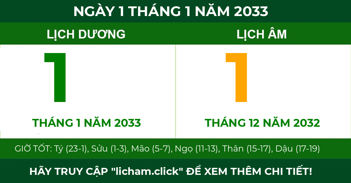lịch âm ngày 1 tháng 1 năm 2033