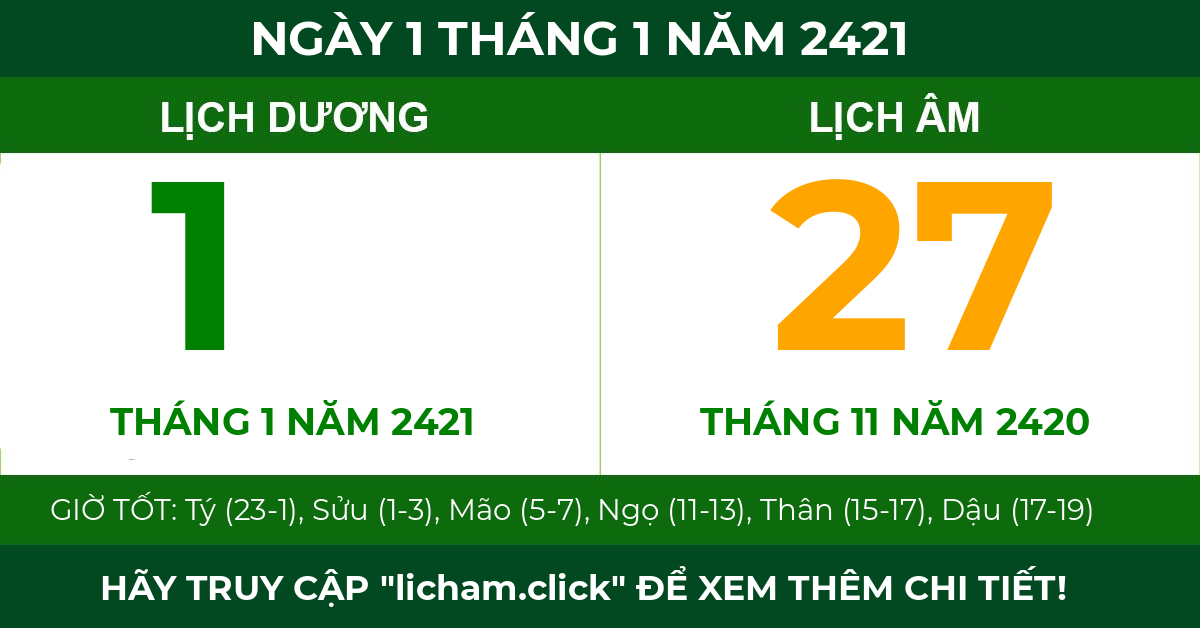 lịch âm ngày 1 tháng 1 năm 2421