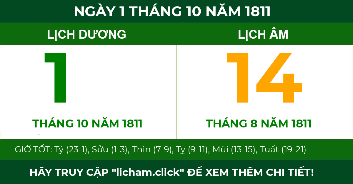lịch âm ngày 1 tháng 10 năm 1811