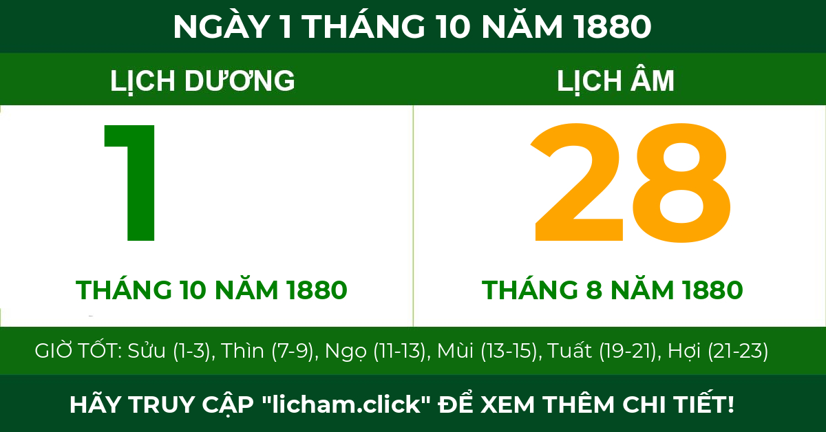 lịch âm ngày 1 tháng 10 năm 1880
