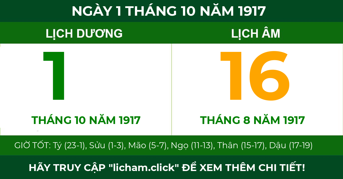 lịch âm ngày 1 tháng 10 năm 1917