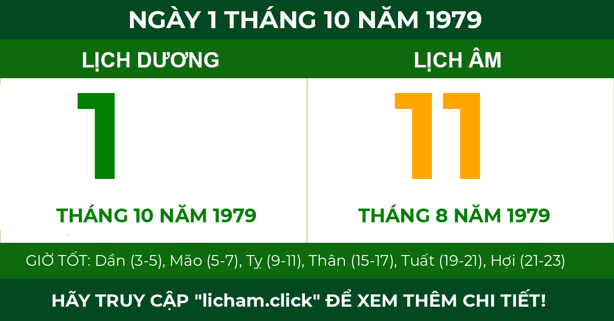 lịch âm ngày 1 tháng 10 năm 1979