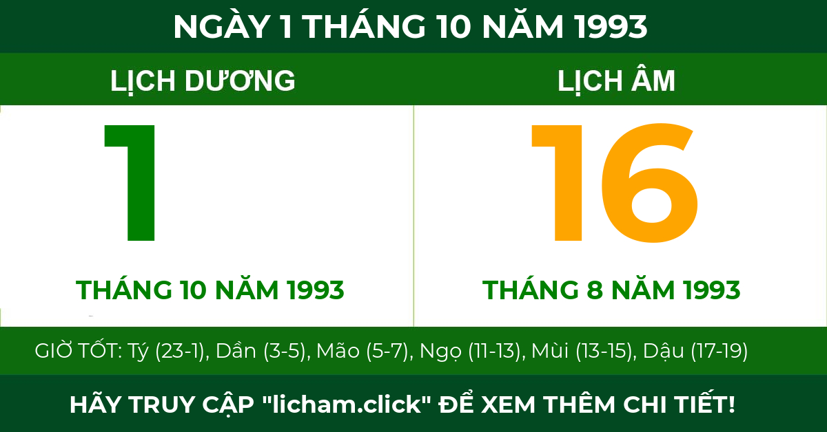 lịch âm ngày 1 tháng 10 năm 1993