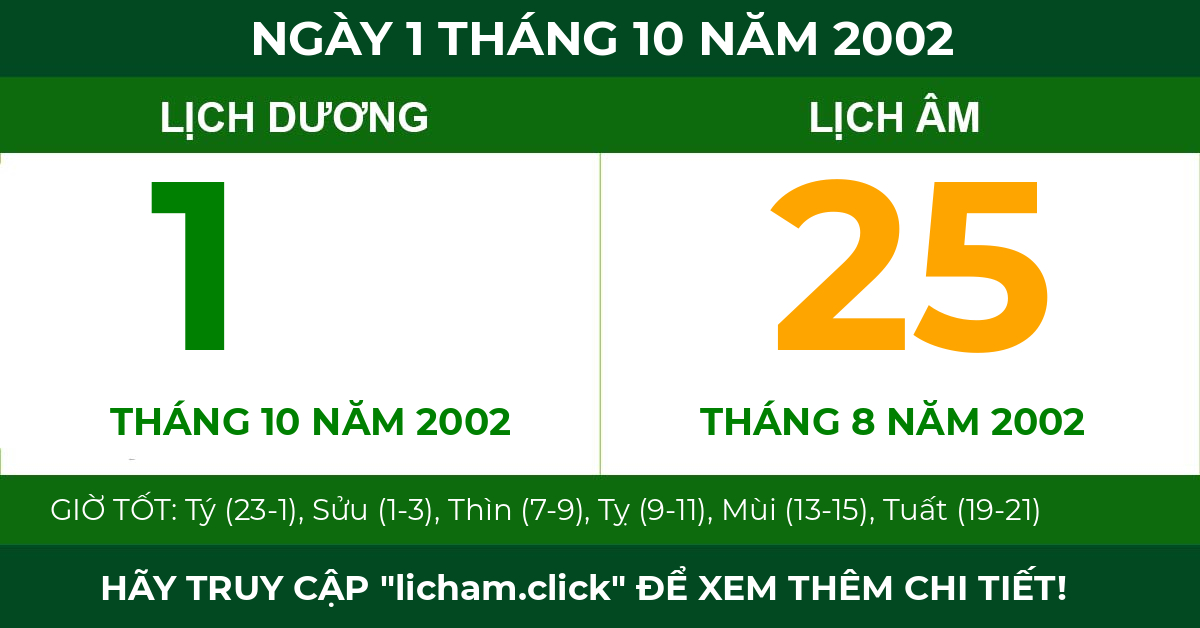 lịch âm ngày 1 tháng 10 năm 2002