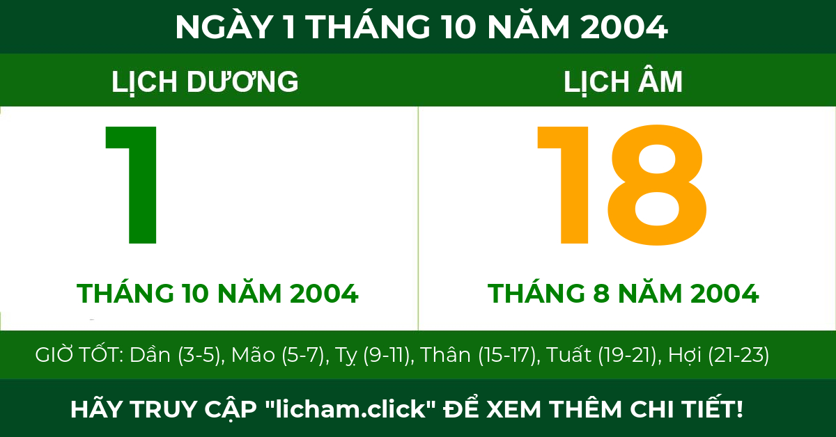 lịch âm ngày 1 tháng 10 năm 2004