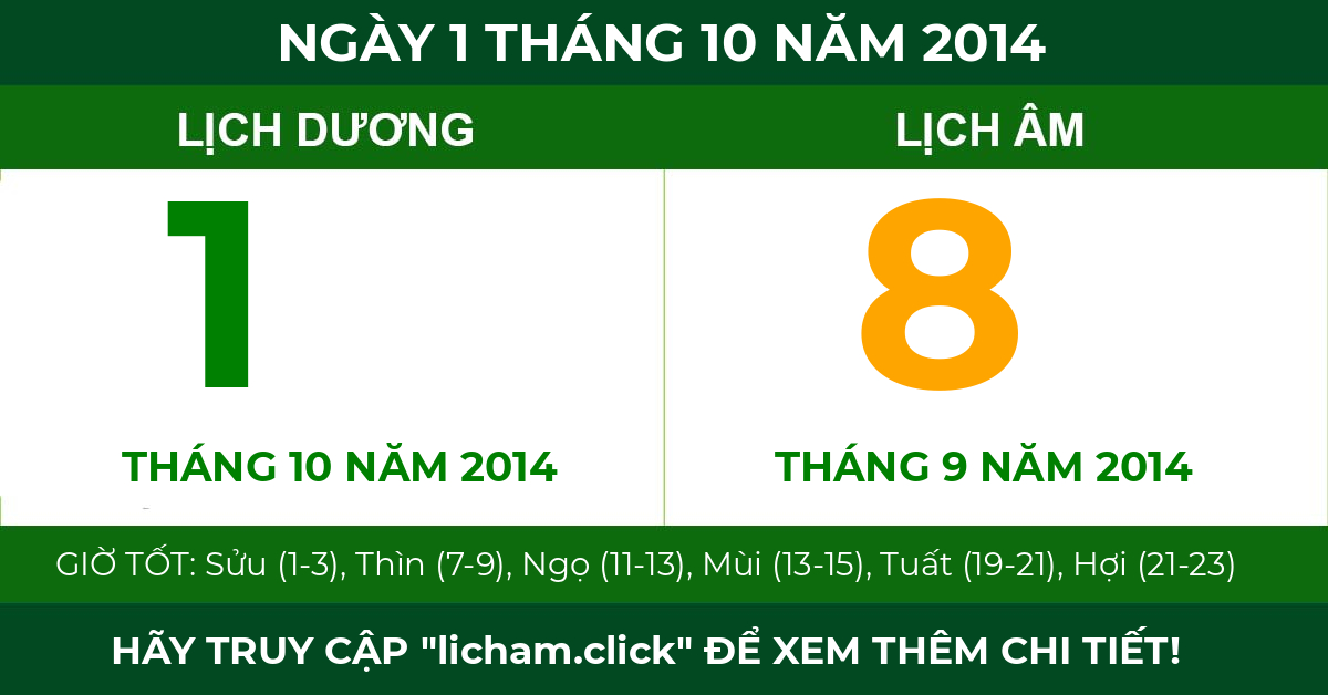 lịch âm ngày 1 tháng 10 năm 2014