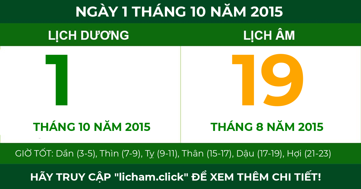 lịch âm ngày 1 tháng 10 năm 2015