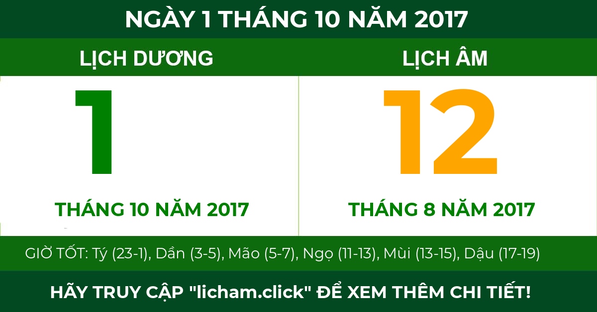 lịch âm ngày 1 tháng 10 năm 2017