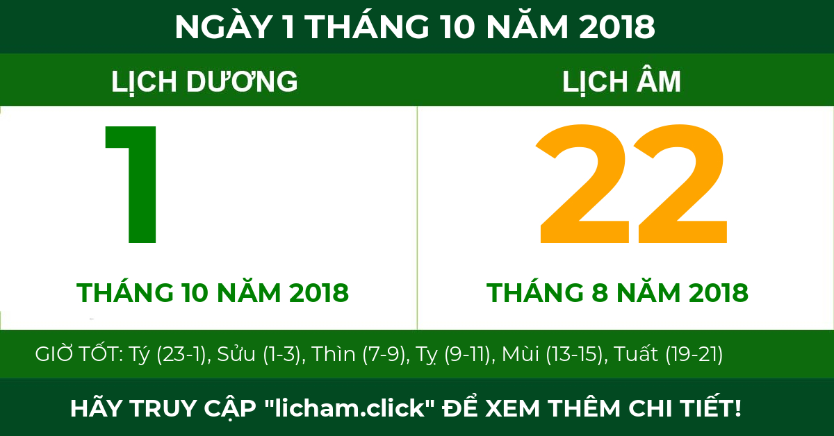 lịch âm ngày 1 tháng 10 năm 2018