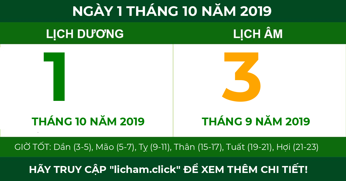 lịch âm ngày 1 tháng 10 năm 2019