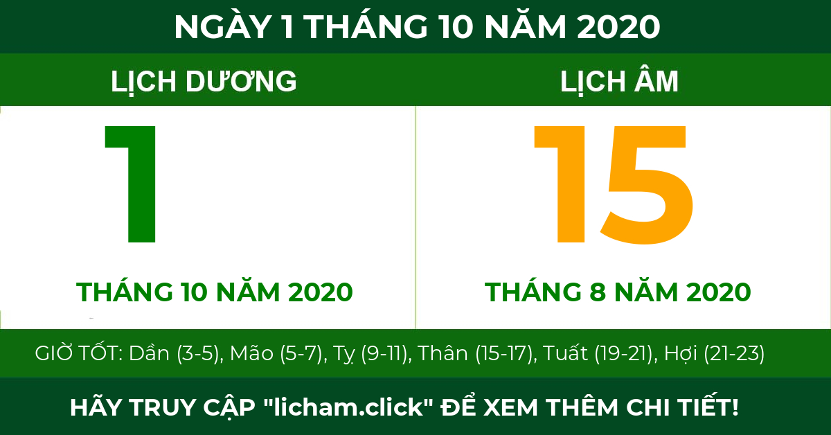 lịch âm ngày 1 tháng 10 năm 2020