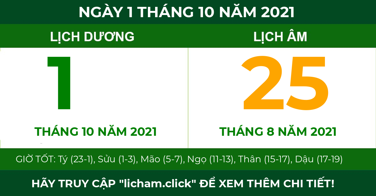 lịch âm ngày 1 tháng 10 năm 2021
