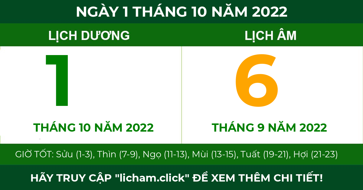 lịch âm ngày 1 tháng 10 năm 2022