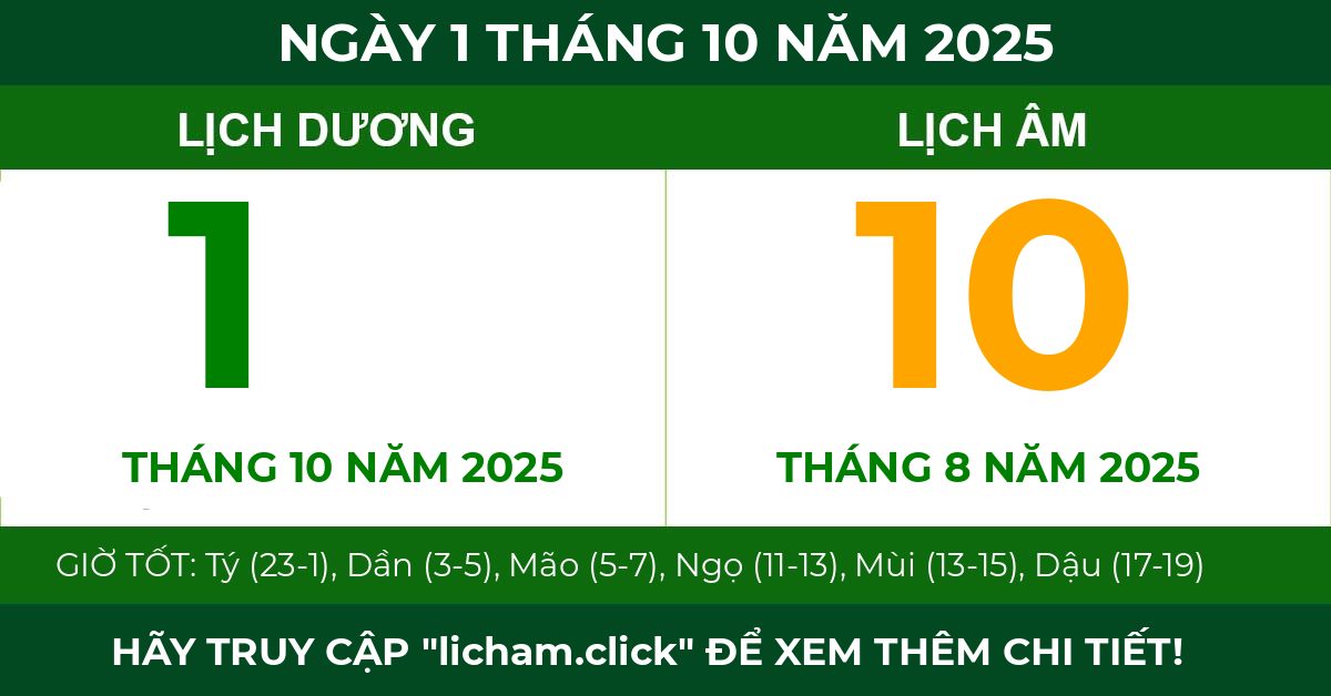lịch âm ngày 1 tháng 10 năm 2025