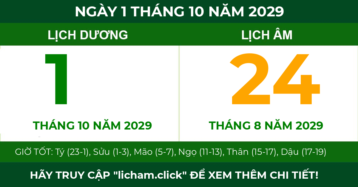 lịch âm ngày 1 tháng 10 năm 2029