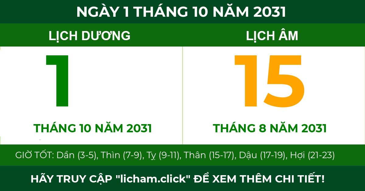 lịch âm ngày 1 tháng 10 năm 2031