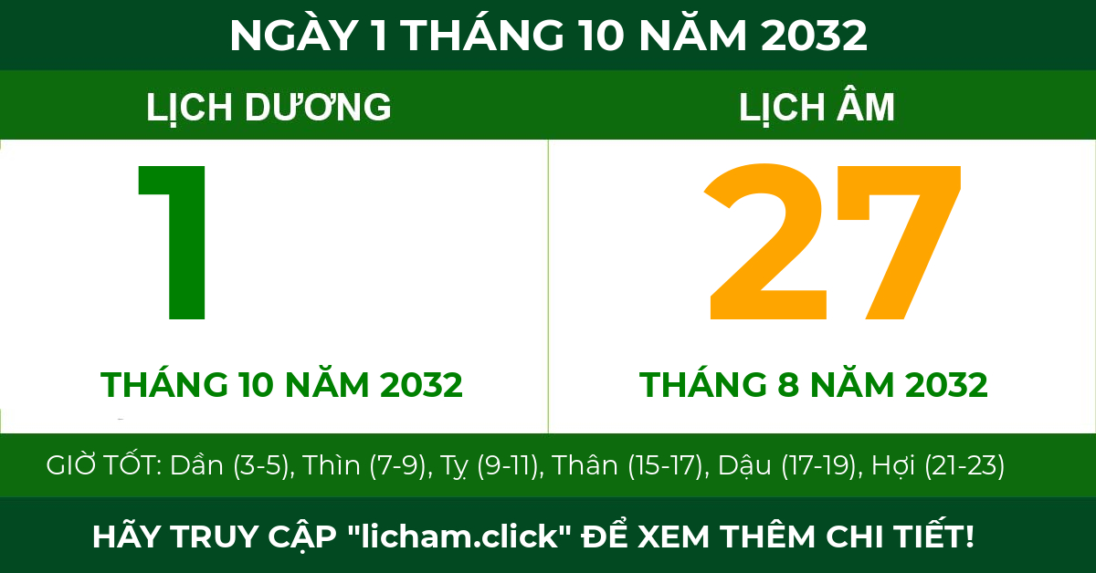 lịch âm ngày 1 tháng 10 năm 2032