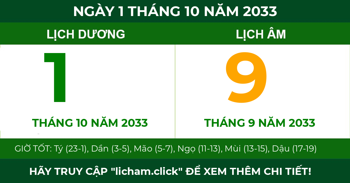 lịch âm ngày 1 tháng 10 năm 2033