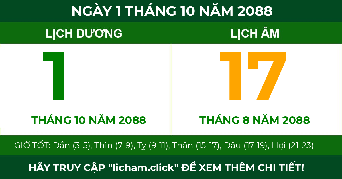 lịch âm ngày 1 tháng 10 năm 2088