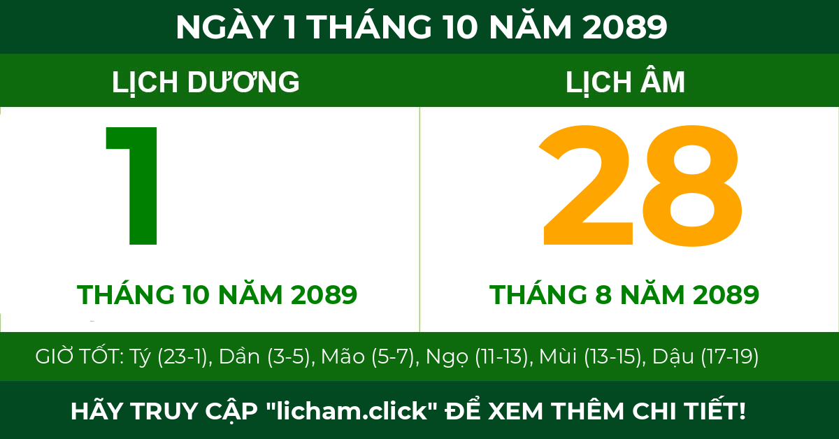 lịch âm ngày 1 tháng 10 năm 2089