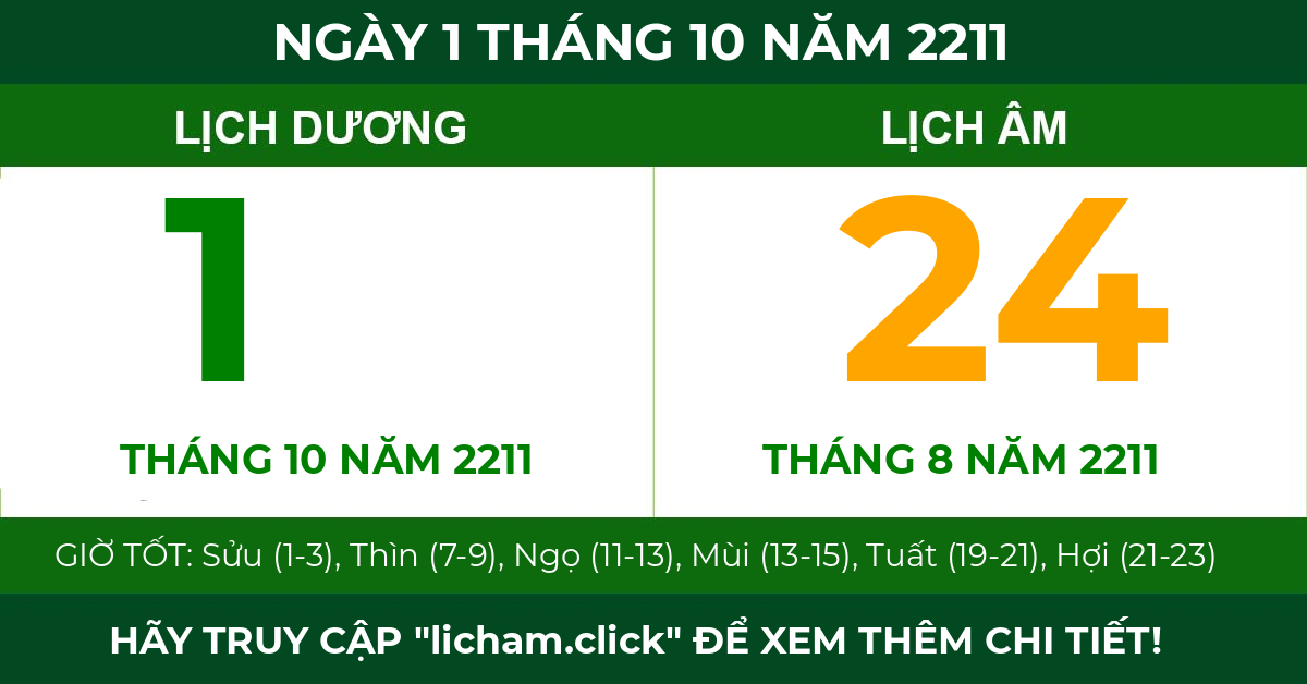 lịch âm ngày 1 tháng 10 năm 2211