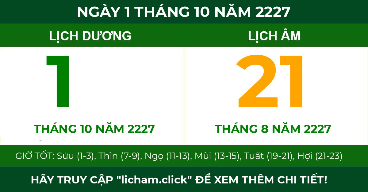 lịch âm ngày 1 tháng 10 năm 2227