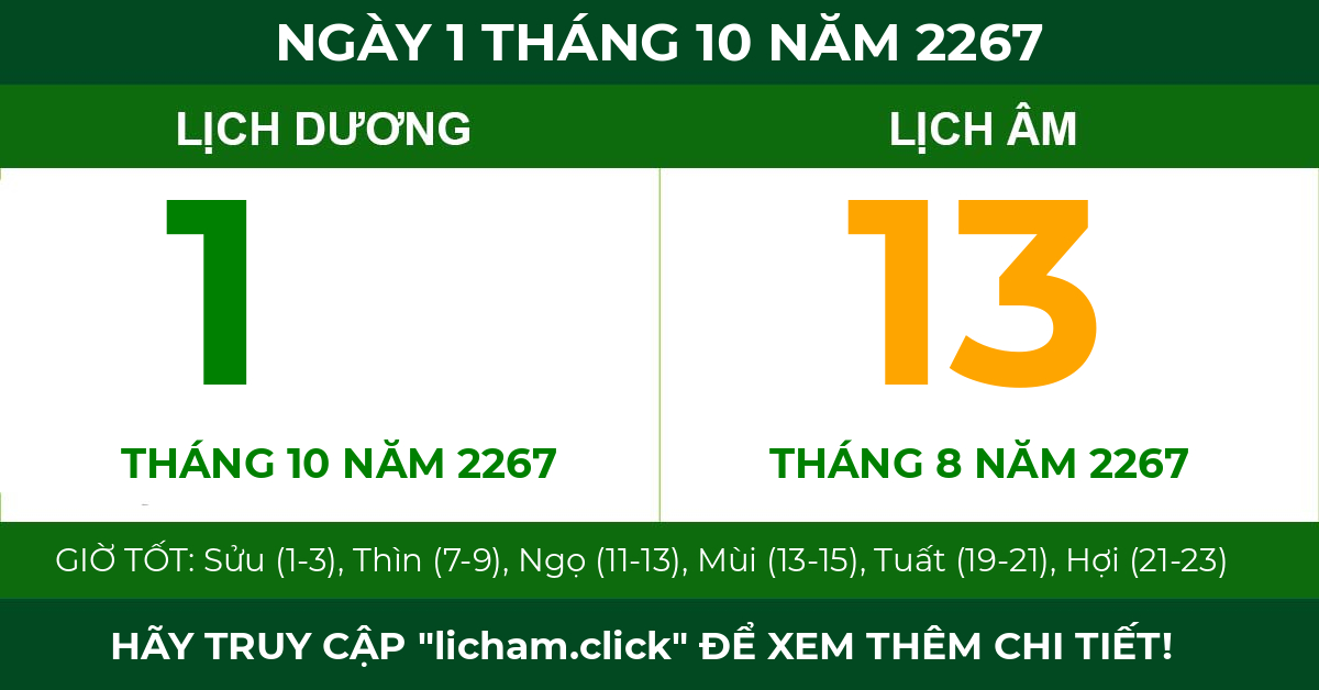 lịch âm ngày 1 tháng 10 năm 2267