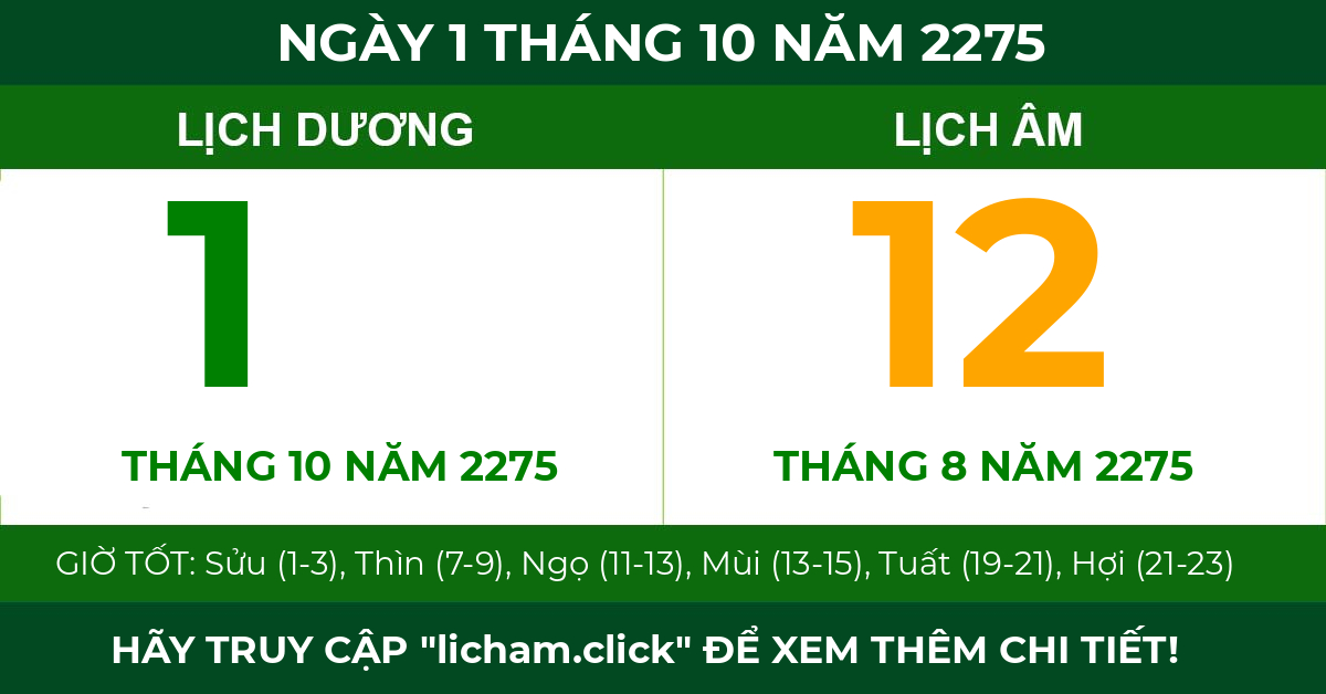 lịch âm ngày 1 tháng 10 năm 2275