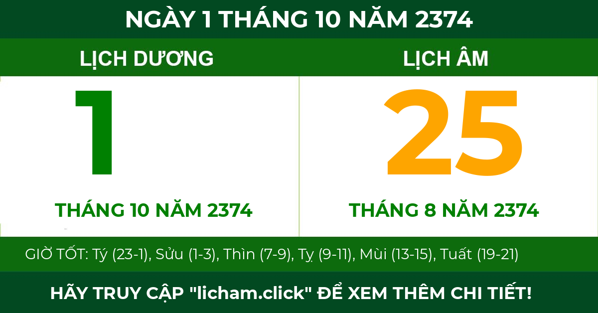lịch âm ngày 1 tháng 10 năm 2374