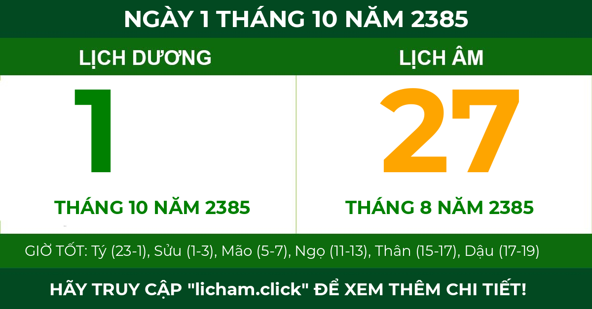 lịch âm ngày 1 tháng 10 năm 2385