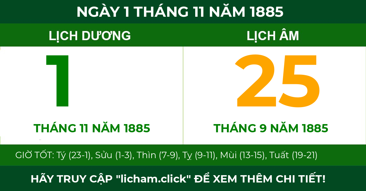 lịch âm ngày 1 tháng 11 năm 1885