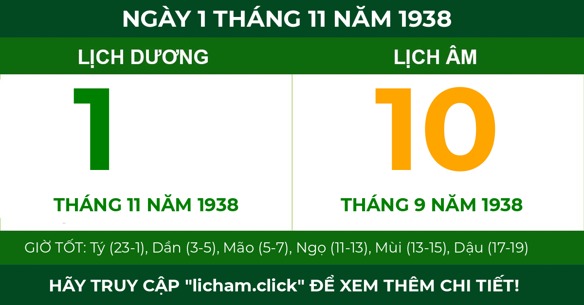 lịch âm ngày 1 tháng 11 năm 1938