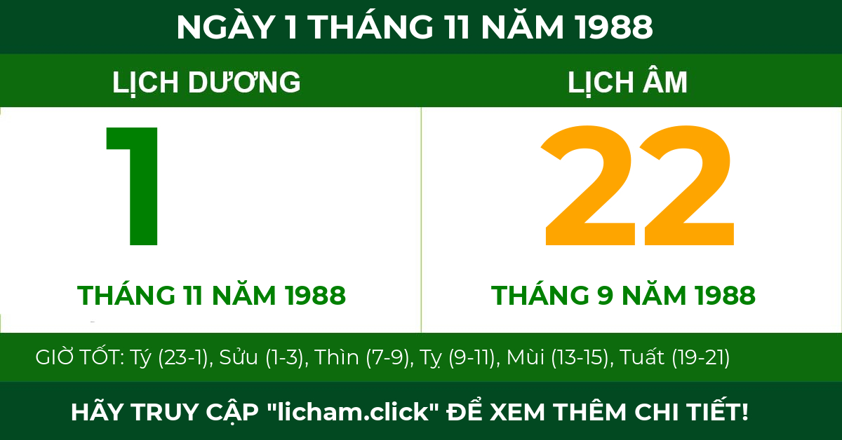 lịch âm ngày 1 tháng 11 năm 1988