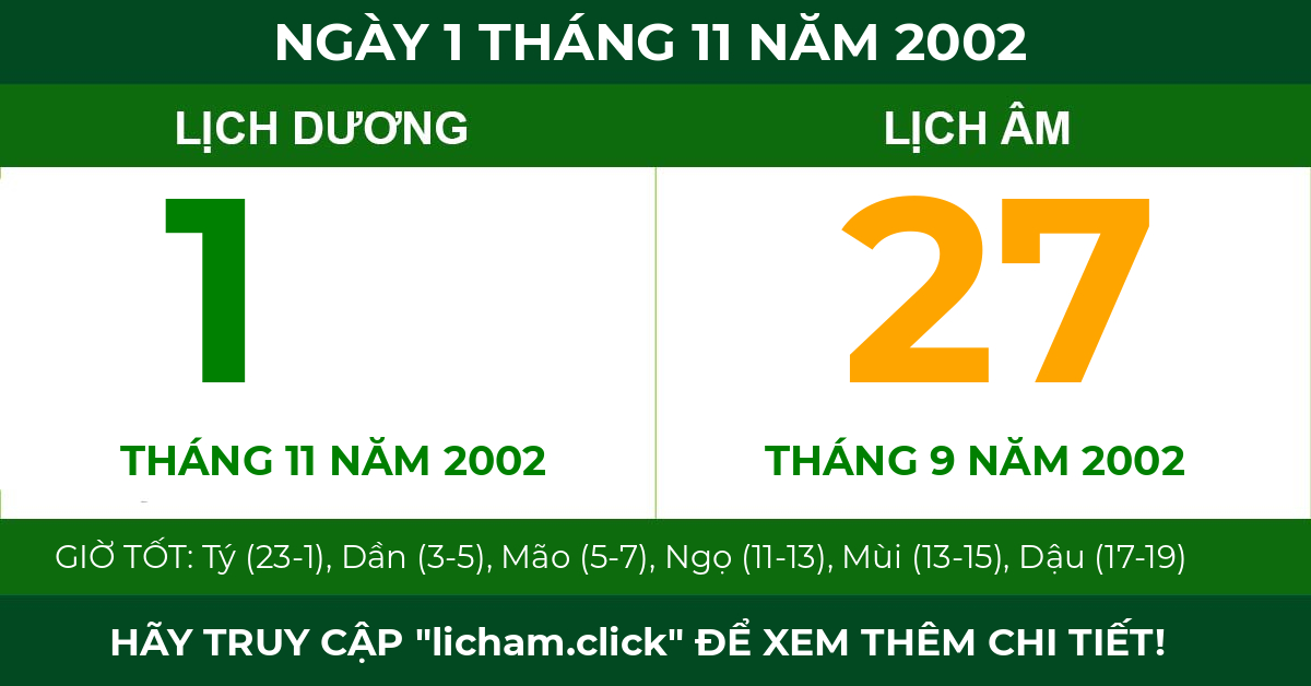 lịch âm ngày 1 tháng 11 năm 2002